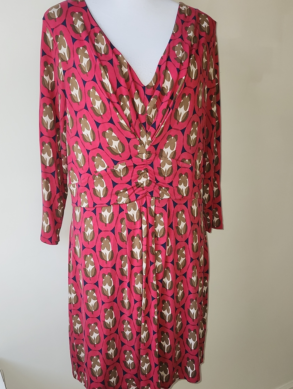 Boden Dress Womens 16 Mini 3/4 Sleeve V Neck Gathered Front Strech Size 16